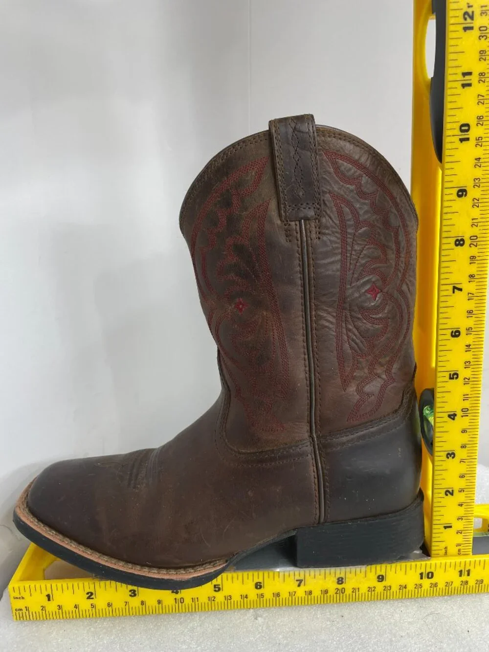 Ariat Quickdraw Leather Square Toe Western Cowboy Boots Boys Youth Kids 4